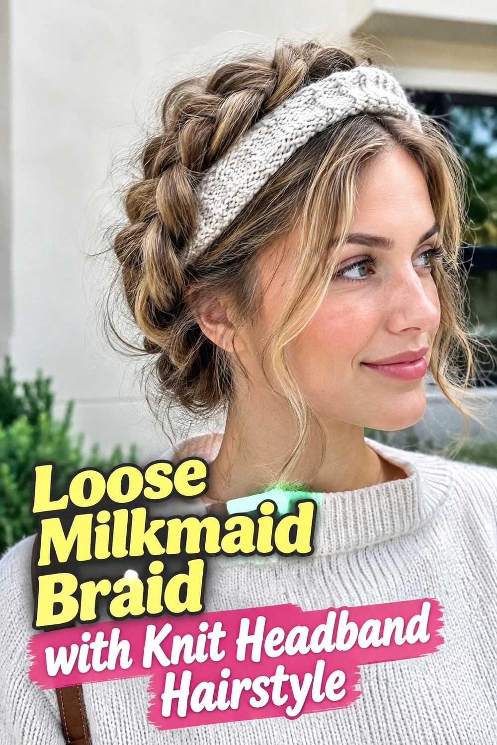 13. Loose Milkmaid Braid With Knit Headband Hairstyle