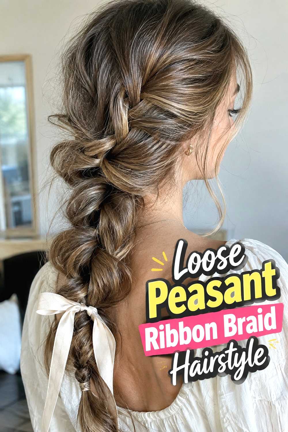 13. Loose Peasant Ribbon Braid Hairstyle