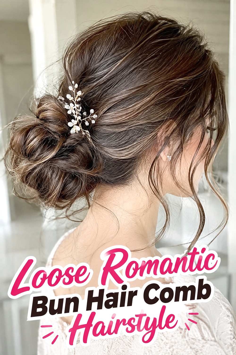7. Loose Romantic Bun Hair Comb Hairstyle