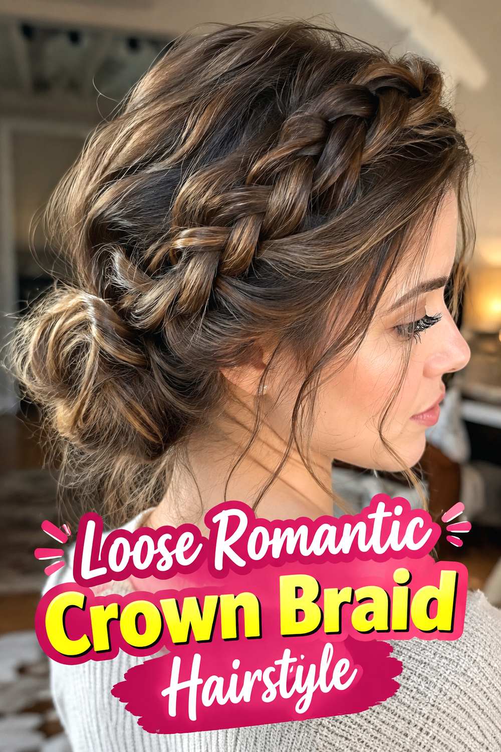 Loose Romantic Crown Braid Hairstyle