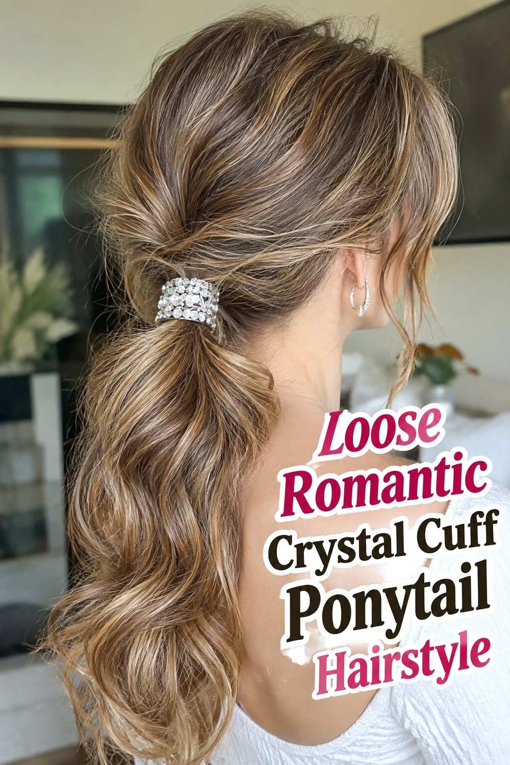 15. Loose Romantic Crystal Cuff Ponytail Hairstyle