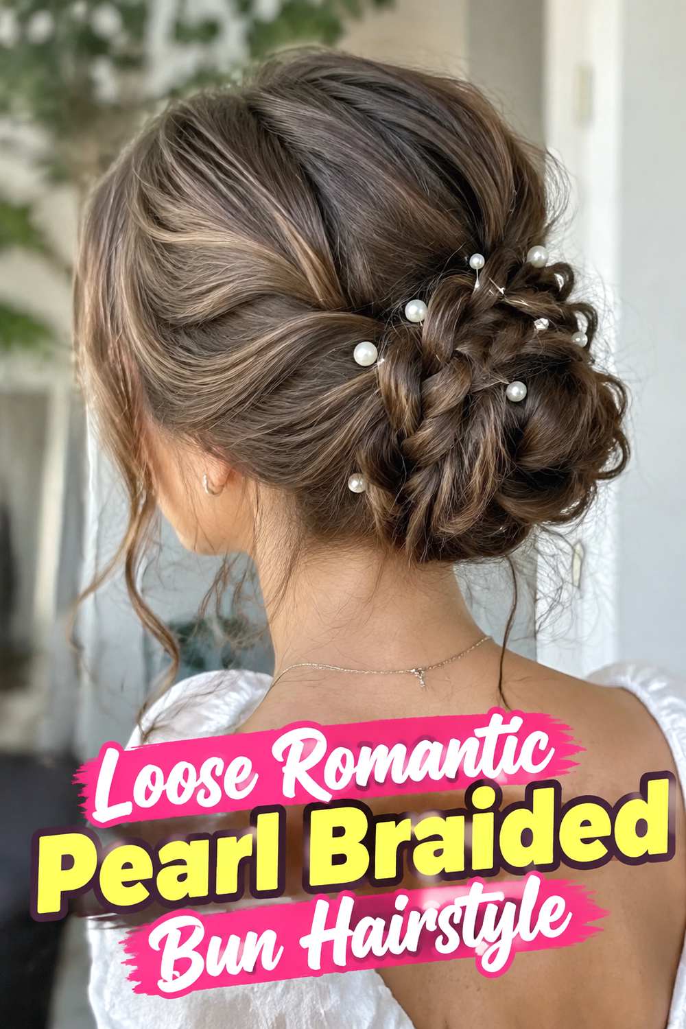 Loose Romantic Pearl Braided Bun Hairstyle