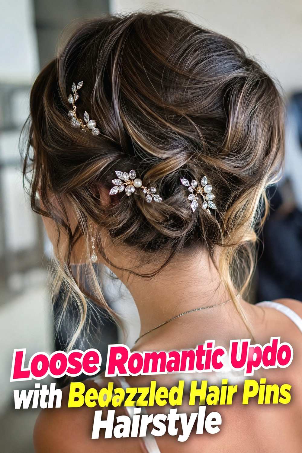 6. Loose Romantic Updo With Bedazzled Hair Pins Hairstyle