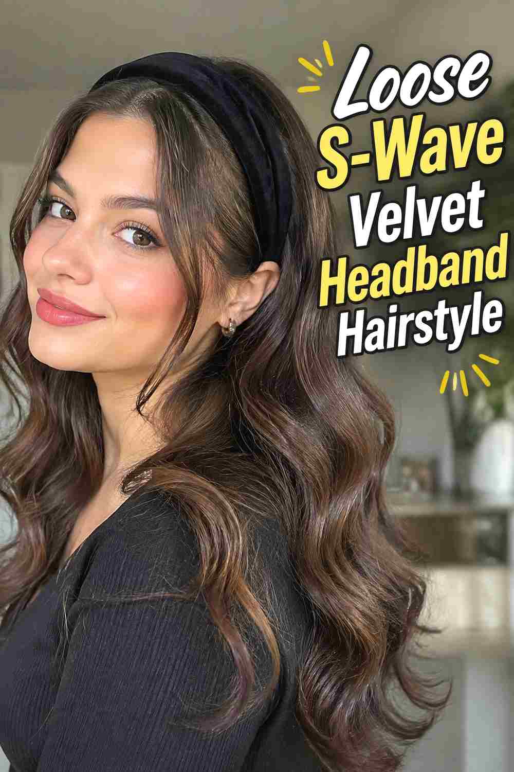 5. Loose S Wave Velvet Headband Hairstyle