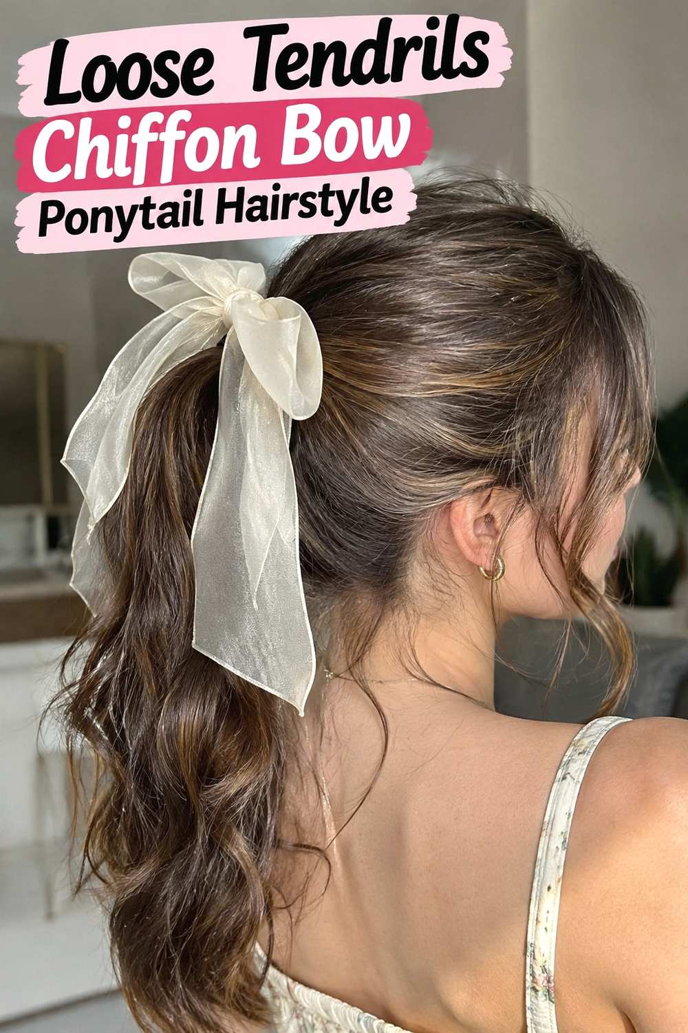 17. Loose Tendrils Chiffon Bow Ponytail Hairstyle