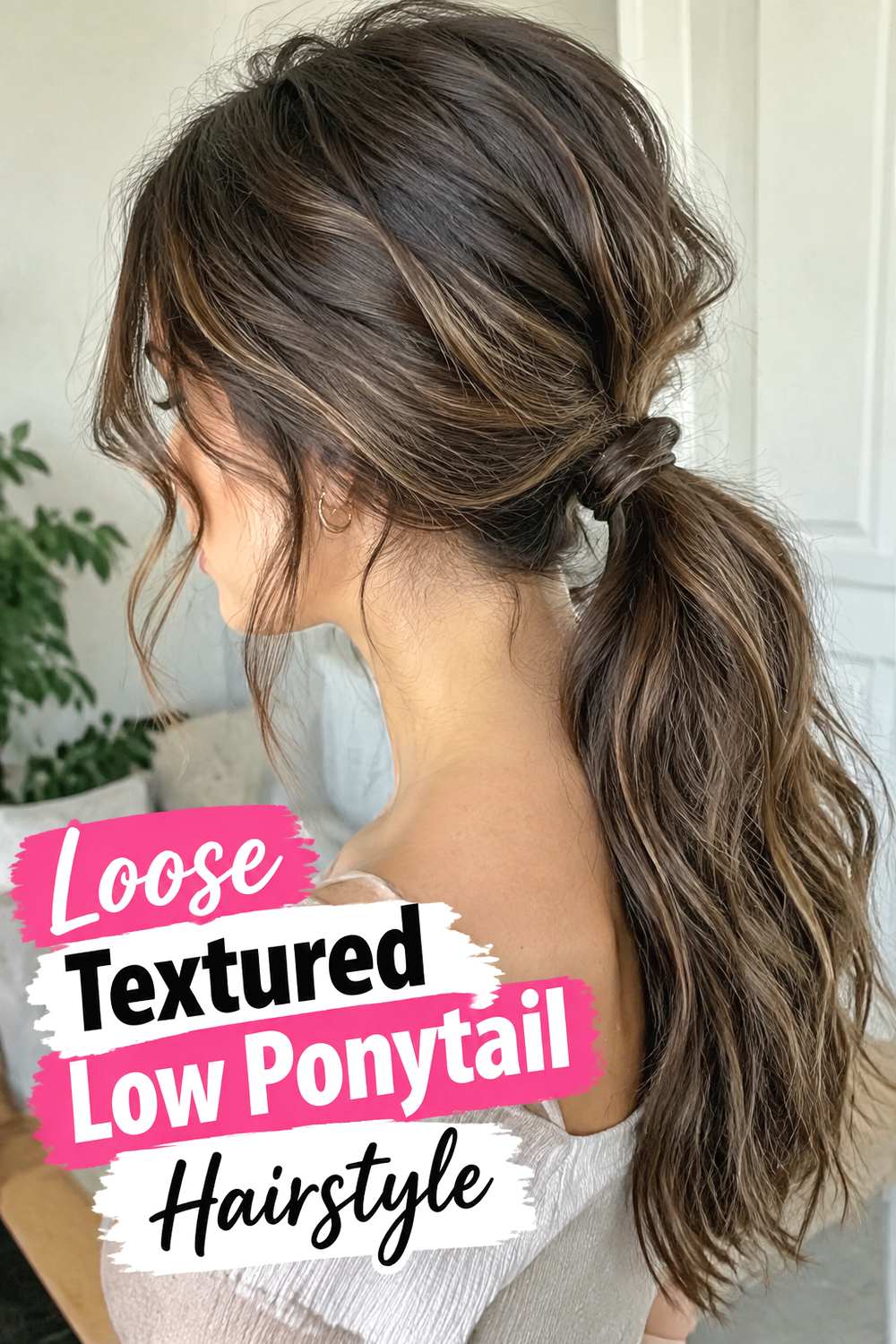 Loose Textured Low Ponytail Hairstyle