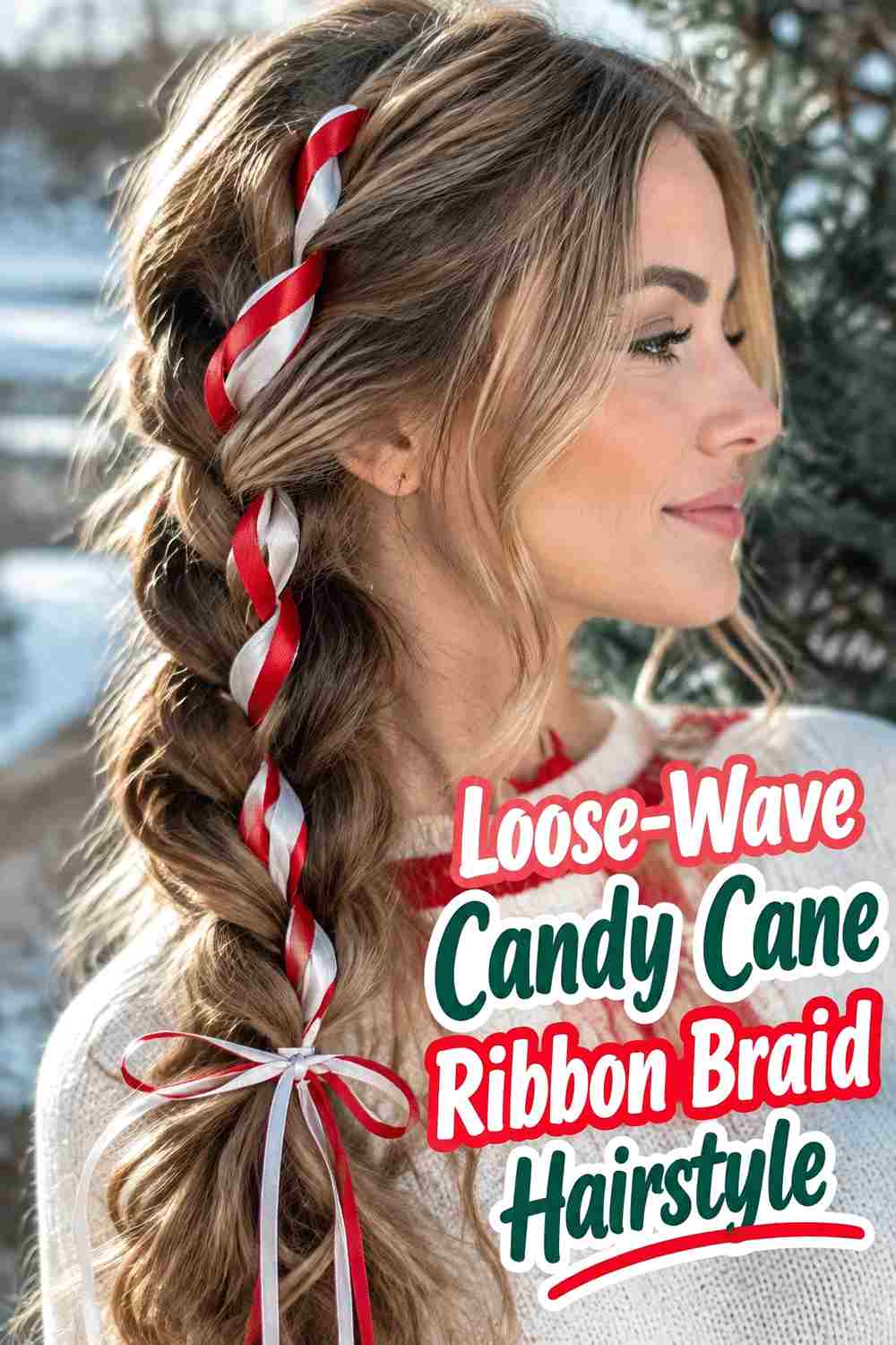 7. Loose Wave Candy Cane Ribbon Braid Hairstyle