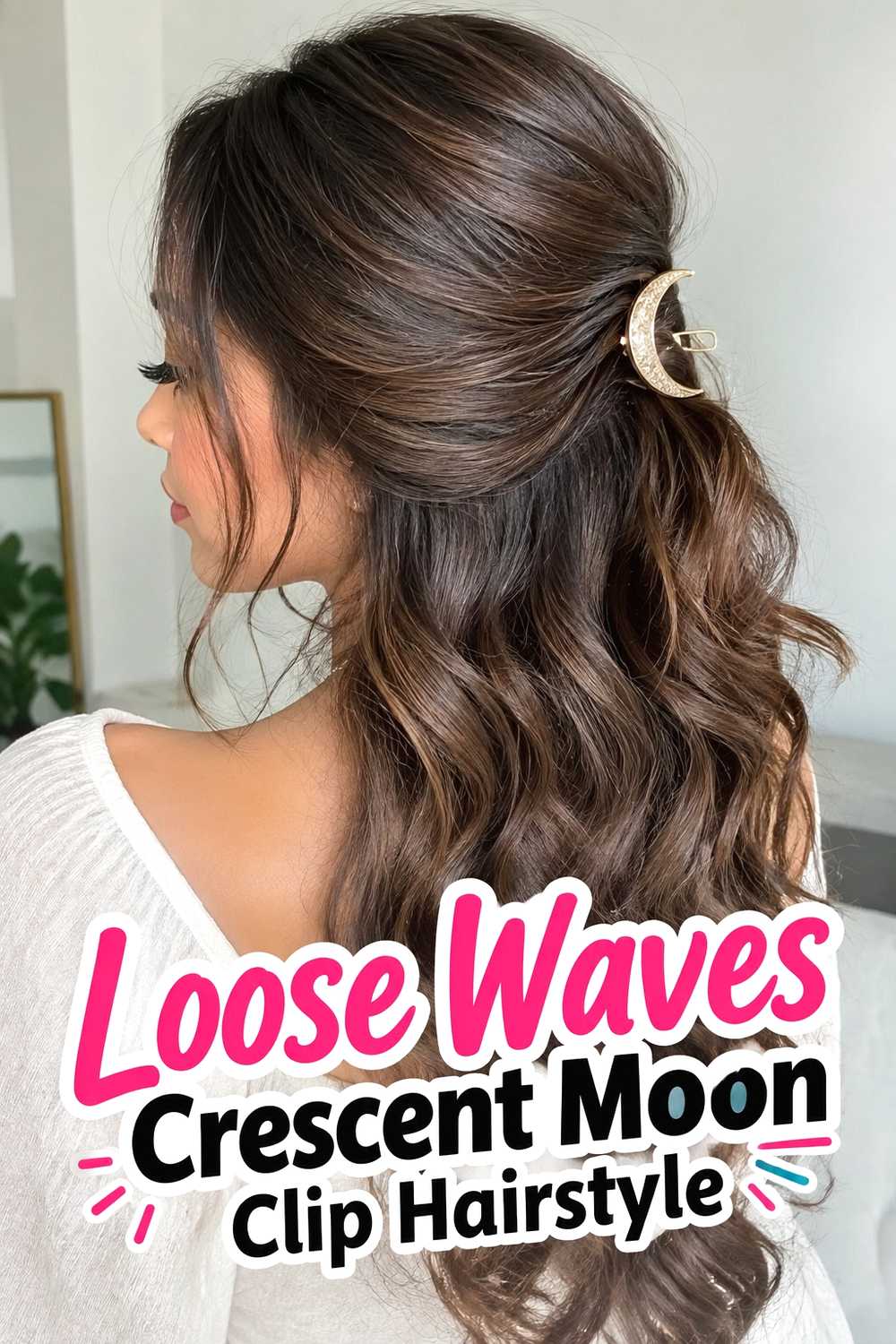 3. Loose Waves Crescent Moon Clip Hairstyle