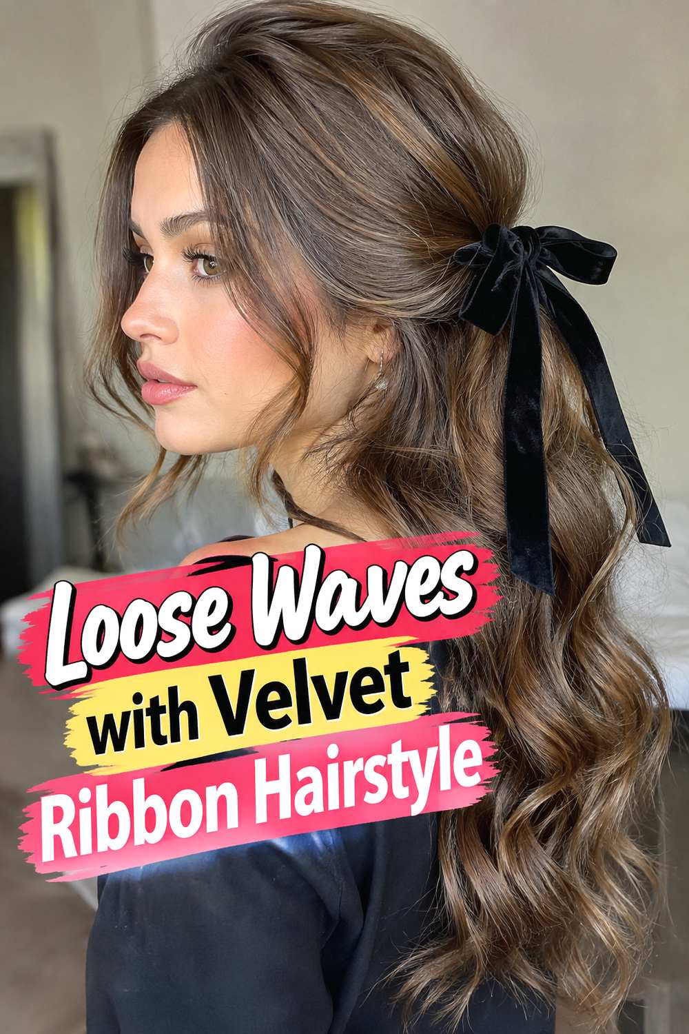 Loose Waves with Velvet Ribbon Hairstyle