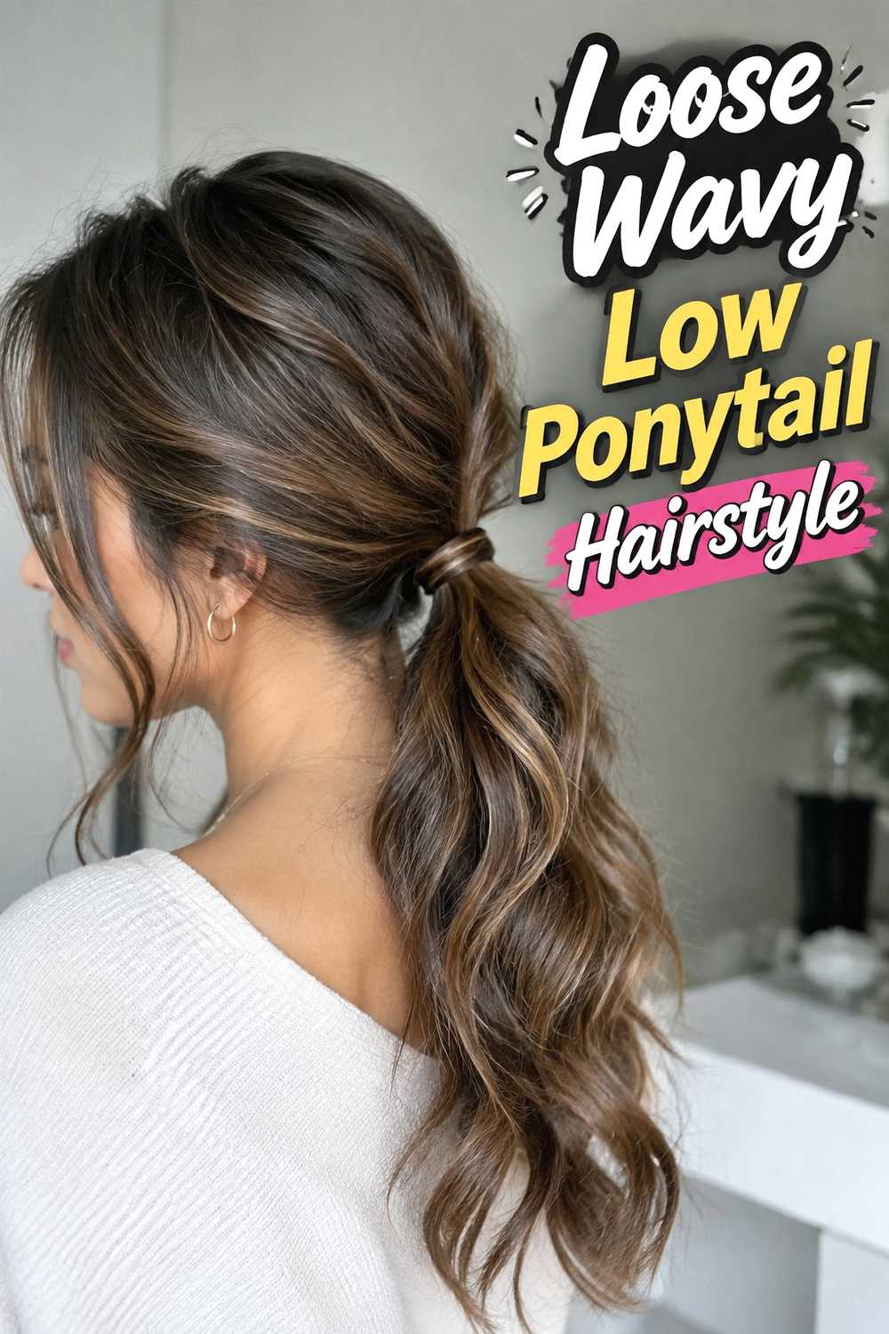 4. Loose Wavy Low Ponytail Hairstyle