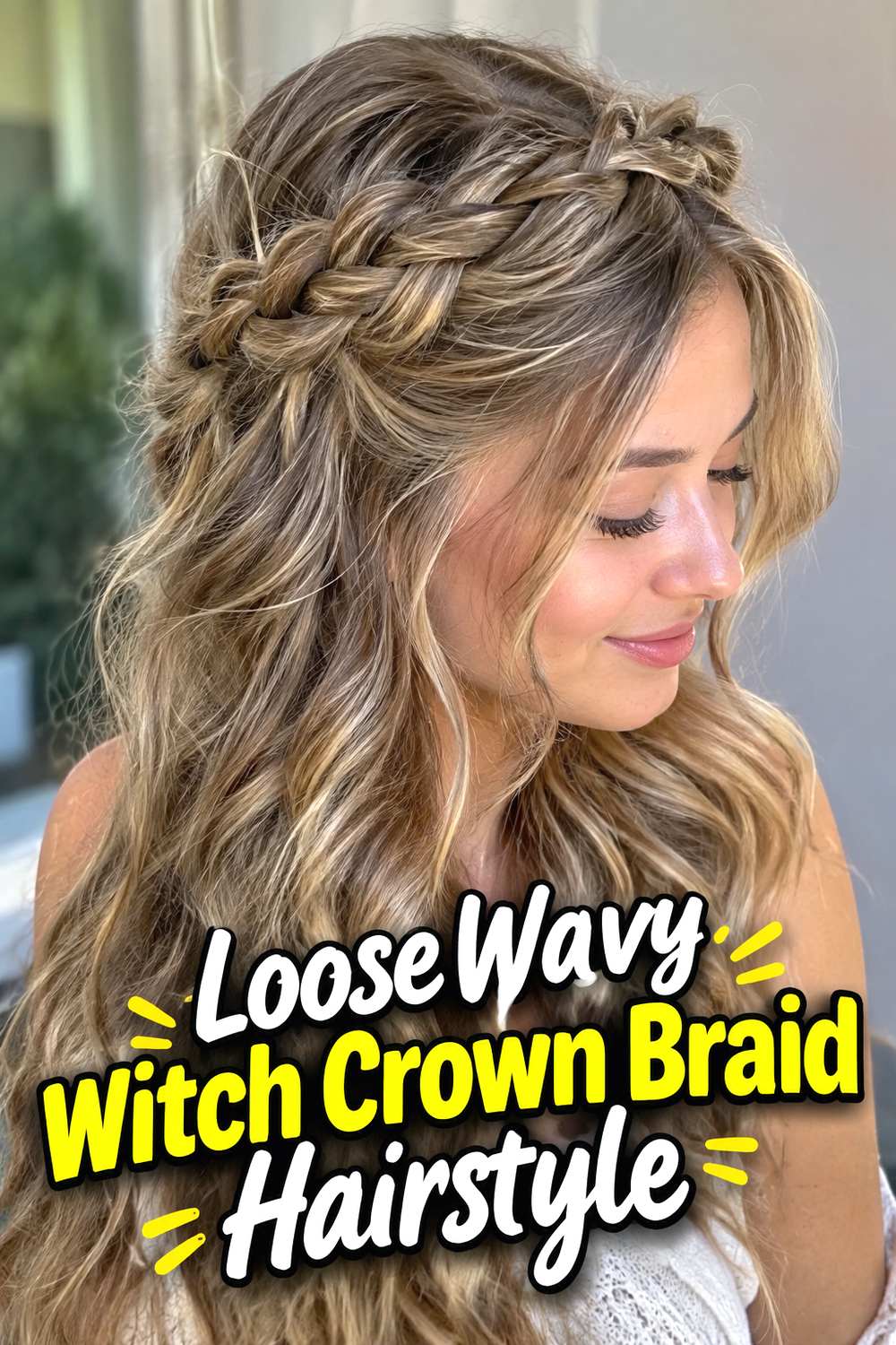 Loose Wavy Witch Crown Braid Hairstyle