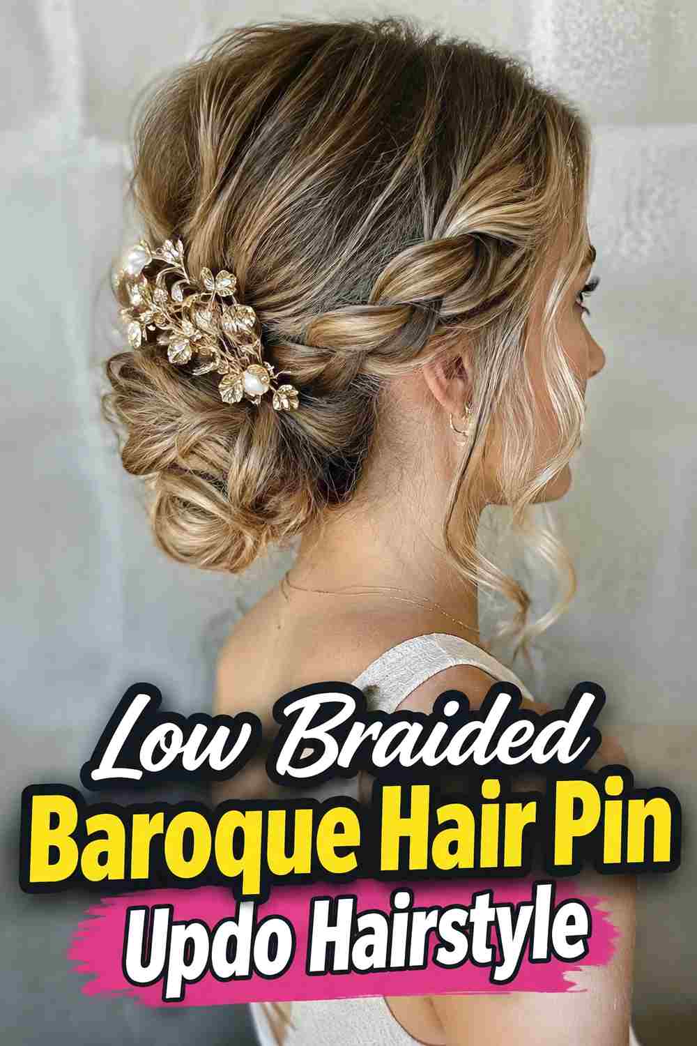 15. Low Braided Baroque Hair Pin Updo Hairstyle