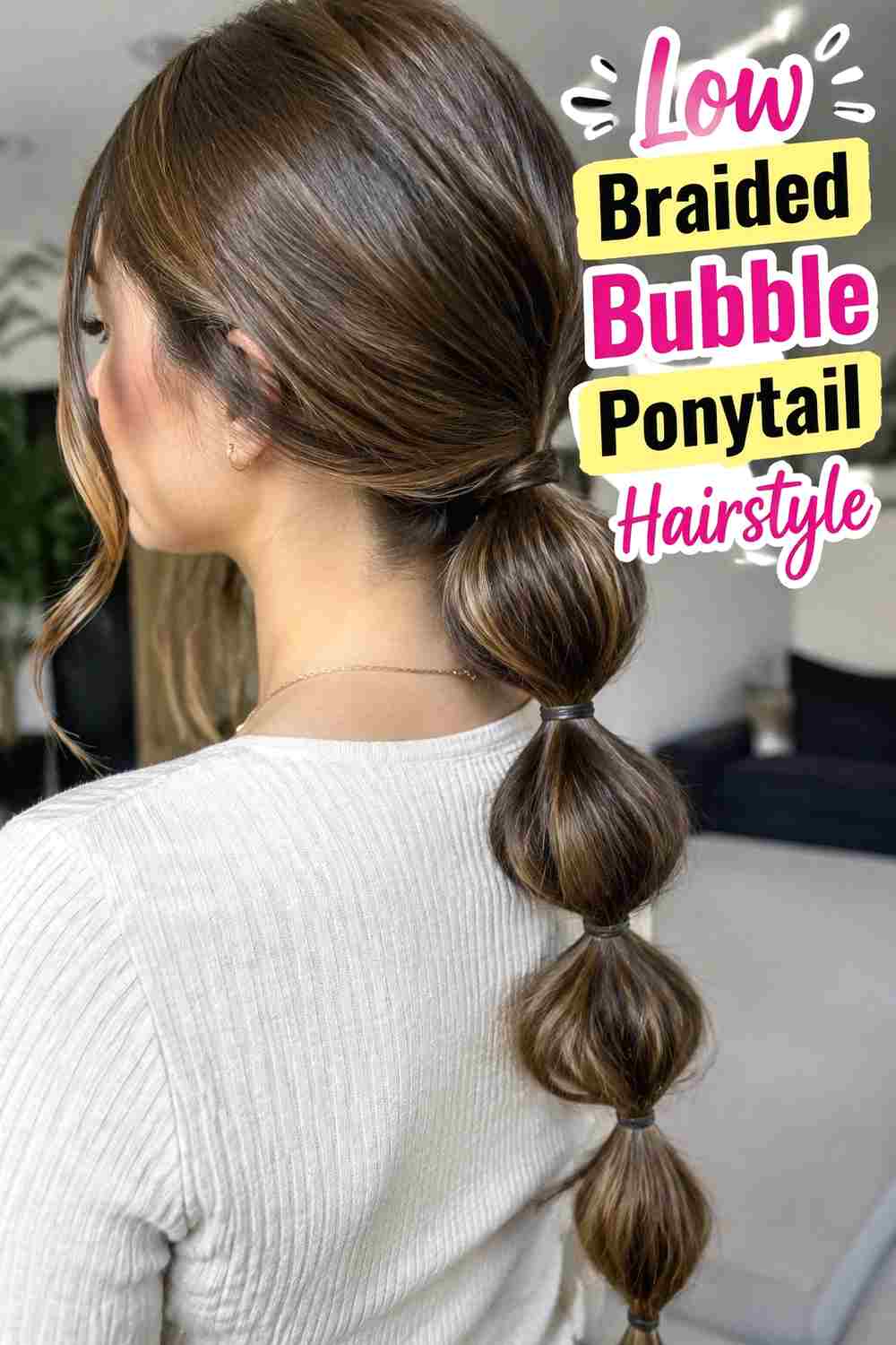 3. Low Braided Bubble Ponytail Hairstyle
