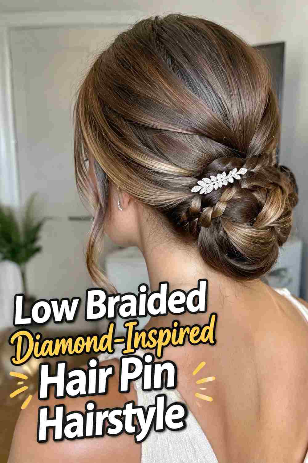 16. Low Braided Diamond Inspired Hair Pin Hairstyle