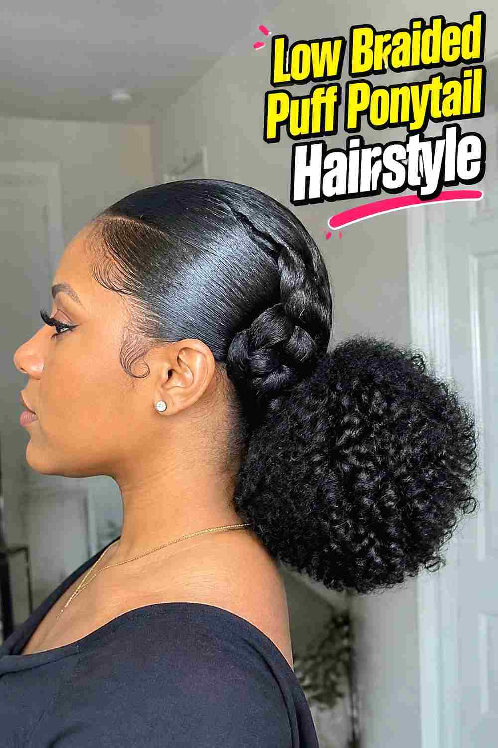 3. Low Braided Puff Ponytail Hairstyle