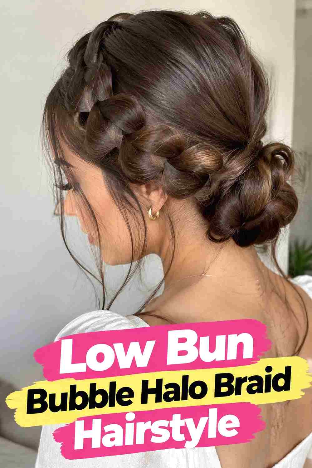 11. Low Bun Bubble Halo Braid Hairstyle