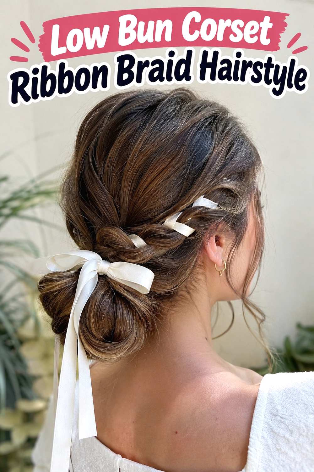 7. Low Bun Corset Ribbon Braid Hairstyle
