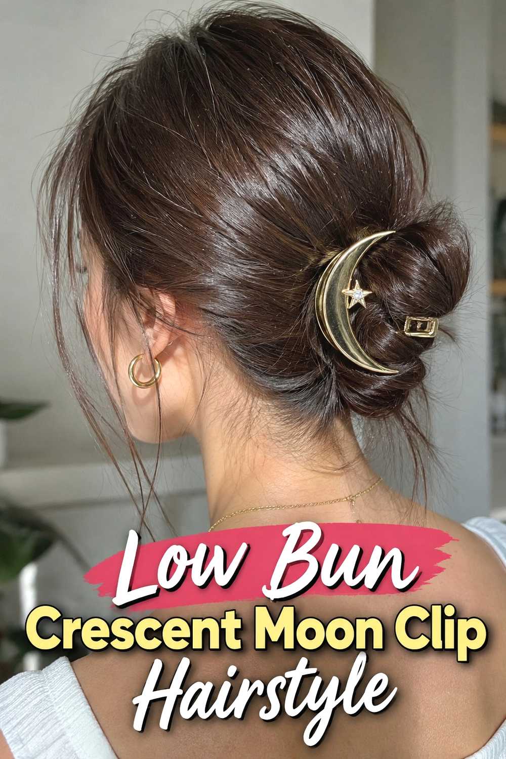 9. Low Bun Crescent Moon Clip Hairstyle