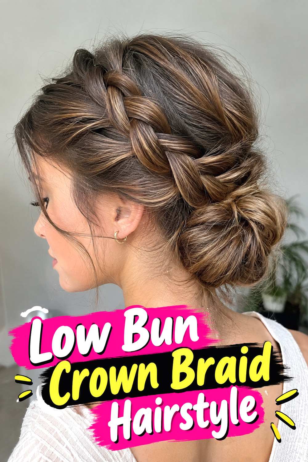 Low Bun Crown Braid Hairstyle