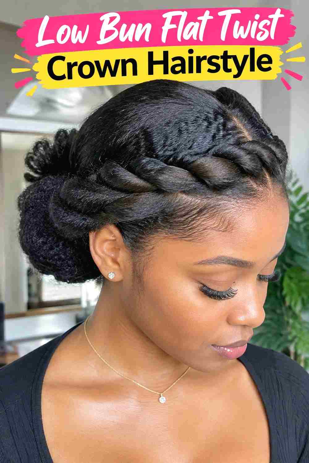 10. Low Bun Flat Twist Crown Hairstyle