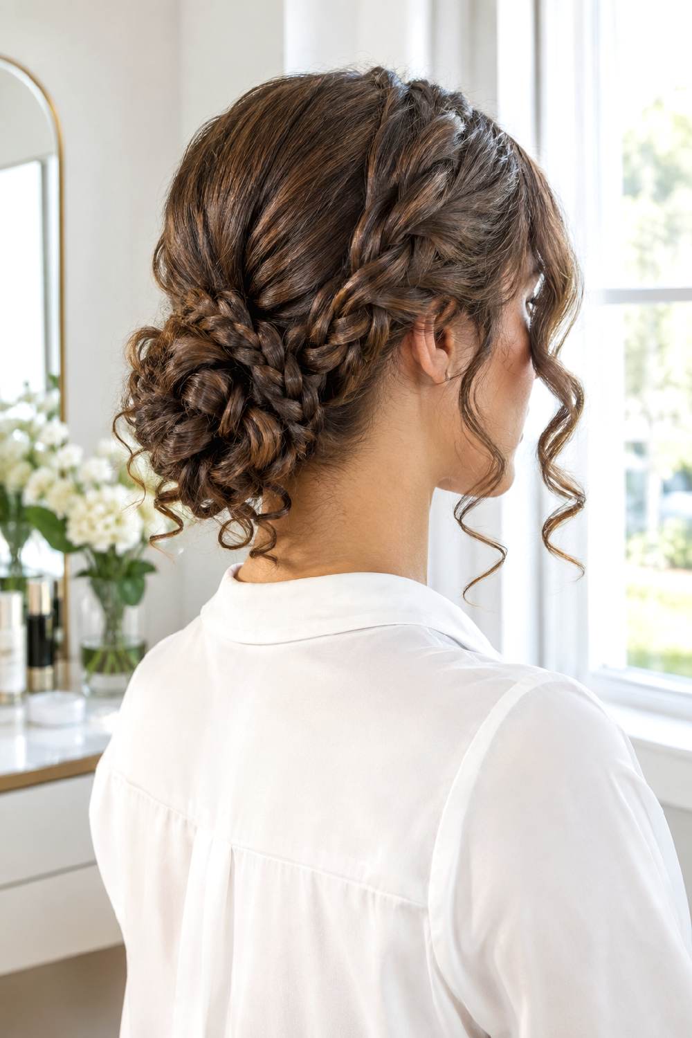 Low Bun Milano Curls Braid Hairstyle