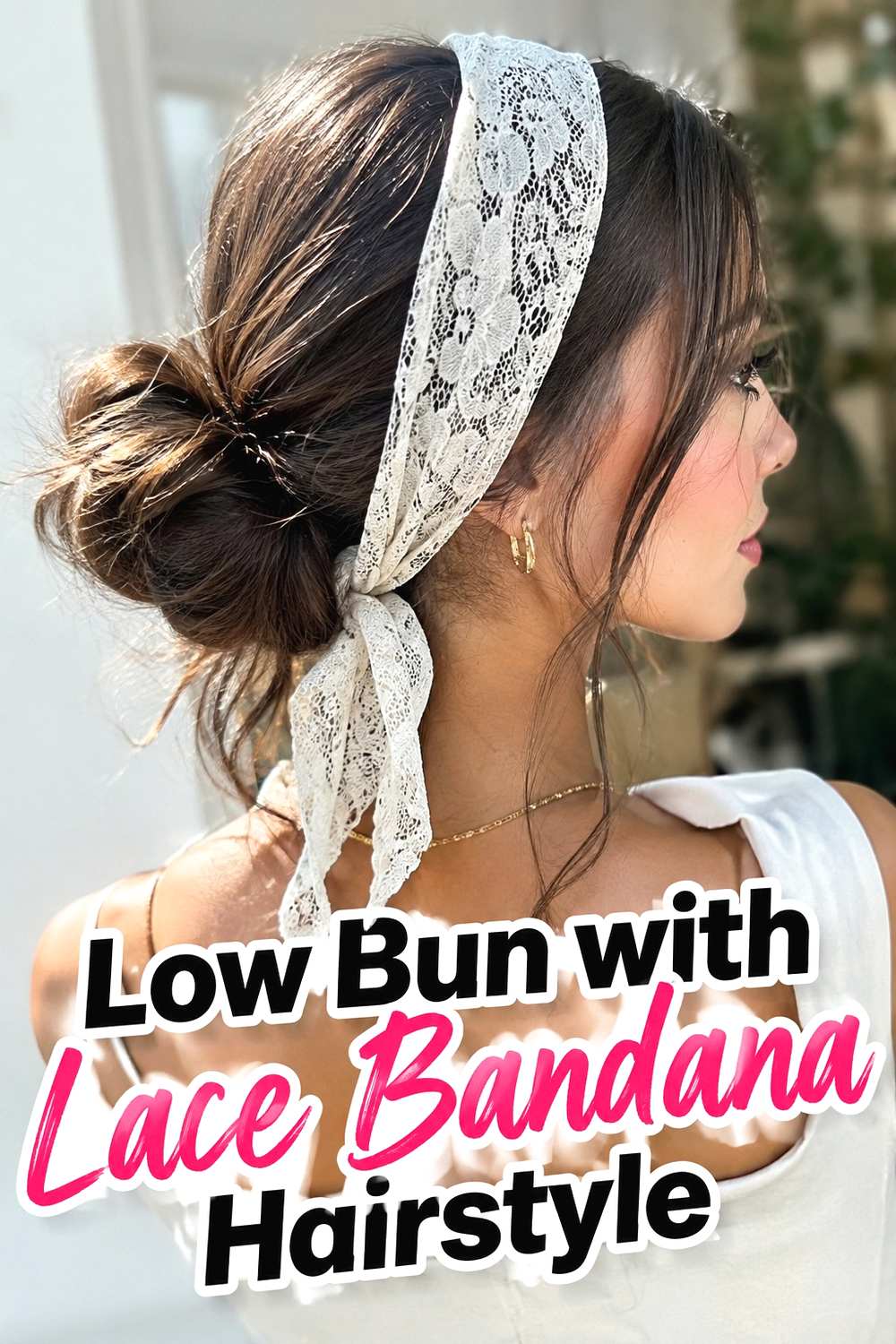 2. Low Bun With Lace Bandana Hairstyle