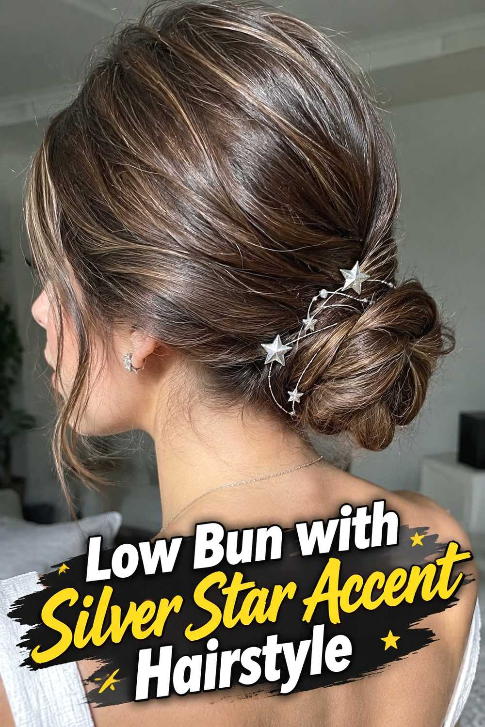 3. Low Bun With Silver Star Accent Hairstyle