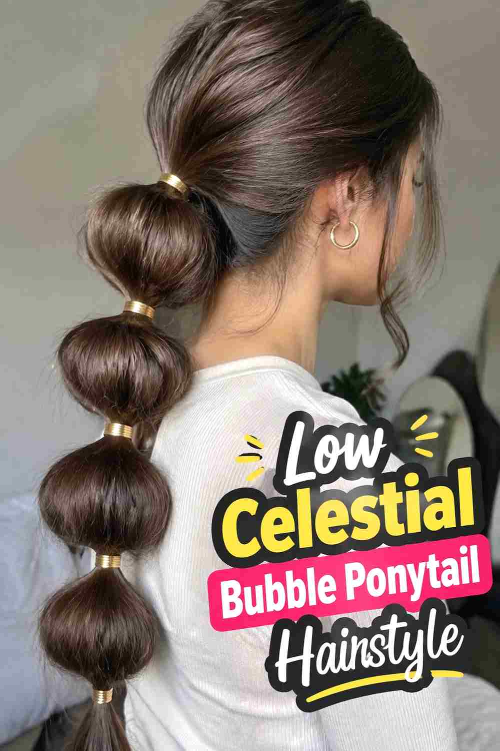 12. Low Celestial Bubble Ponytail Hairstyle
