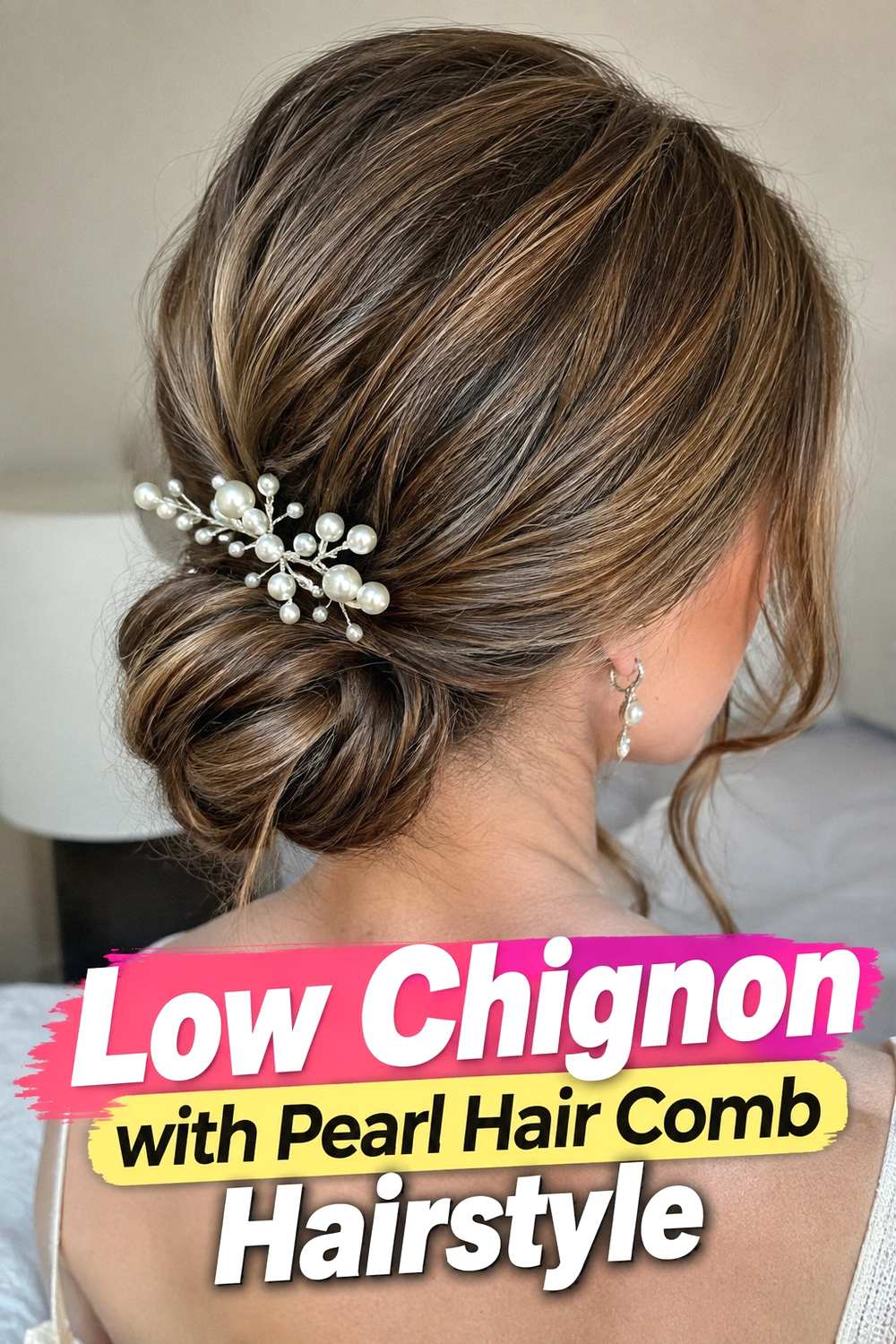 2. Low Chignon With Pearl Hair Comb Hairstyle