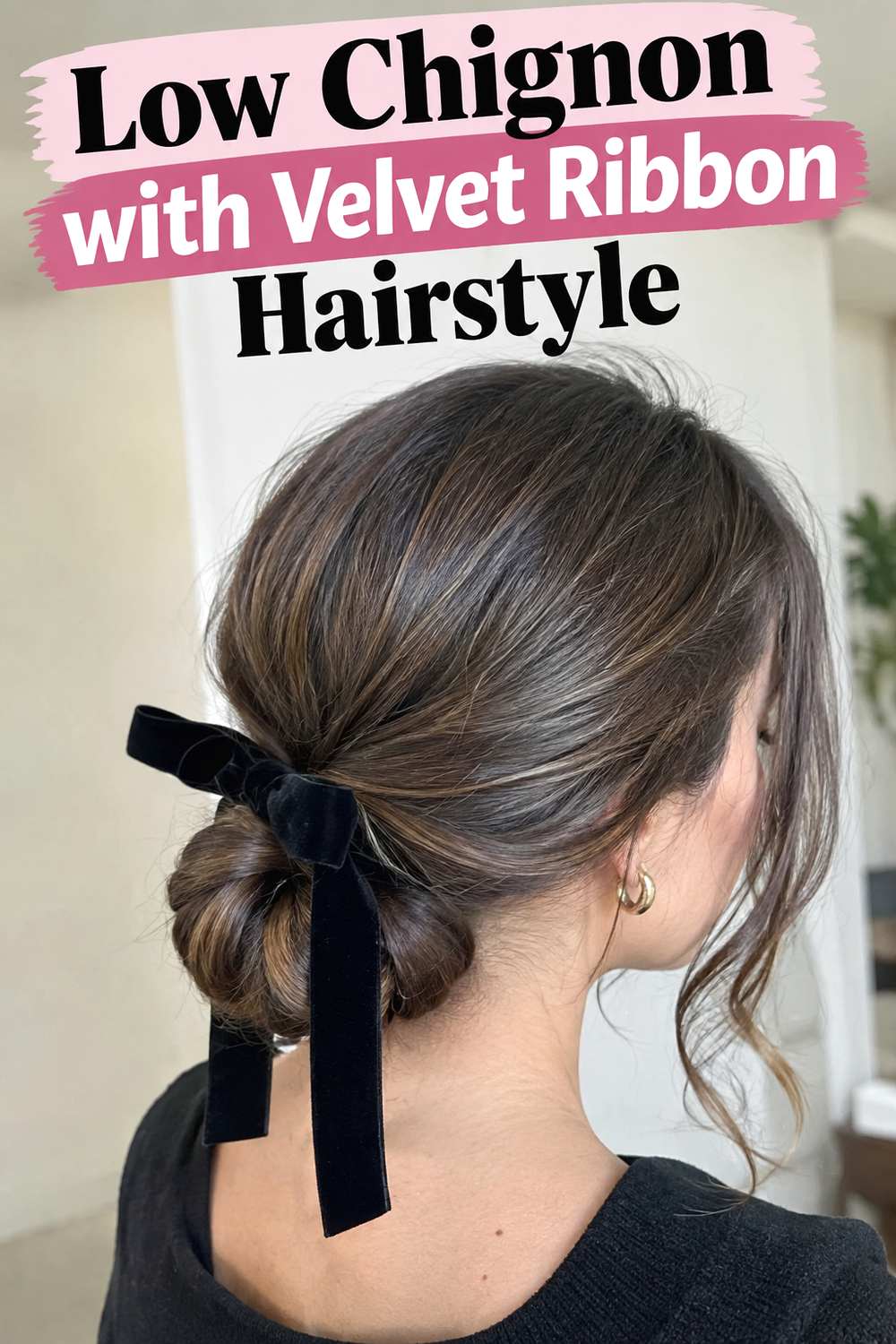 Low Chignon with Velvet Ribbon Hairstyle