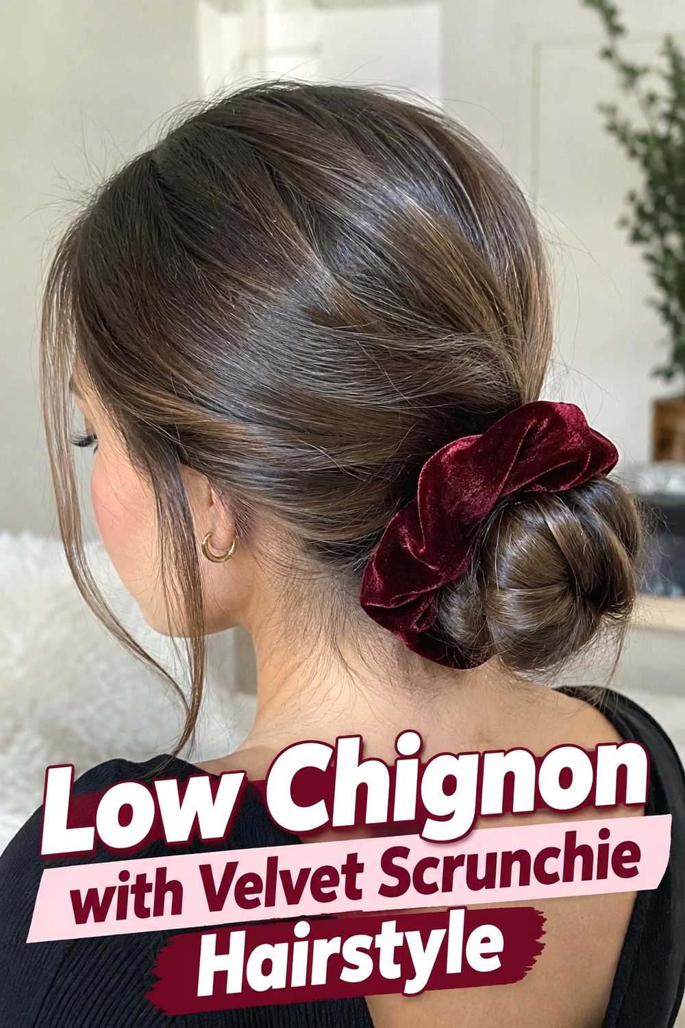 16. Low Chignon With Velvet Scrunchie Hairstyle