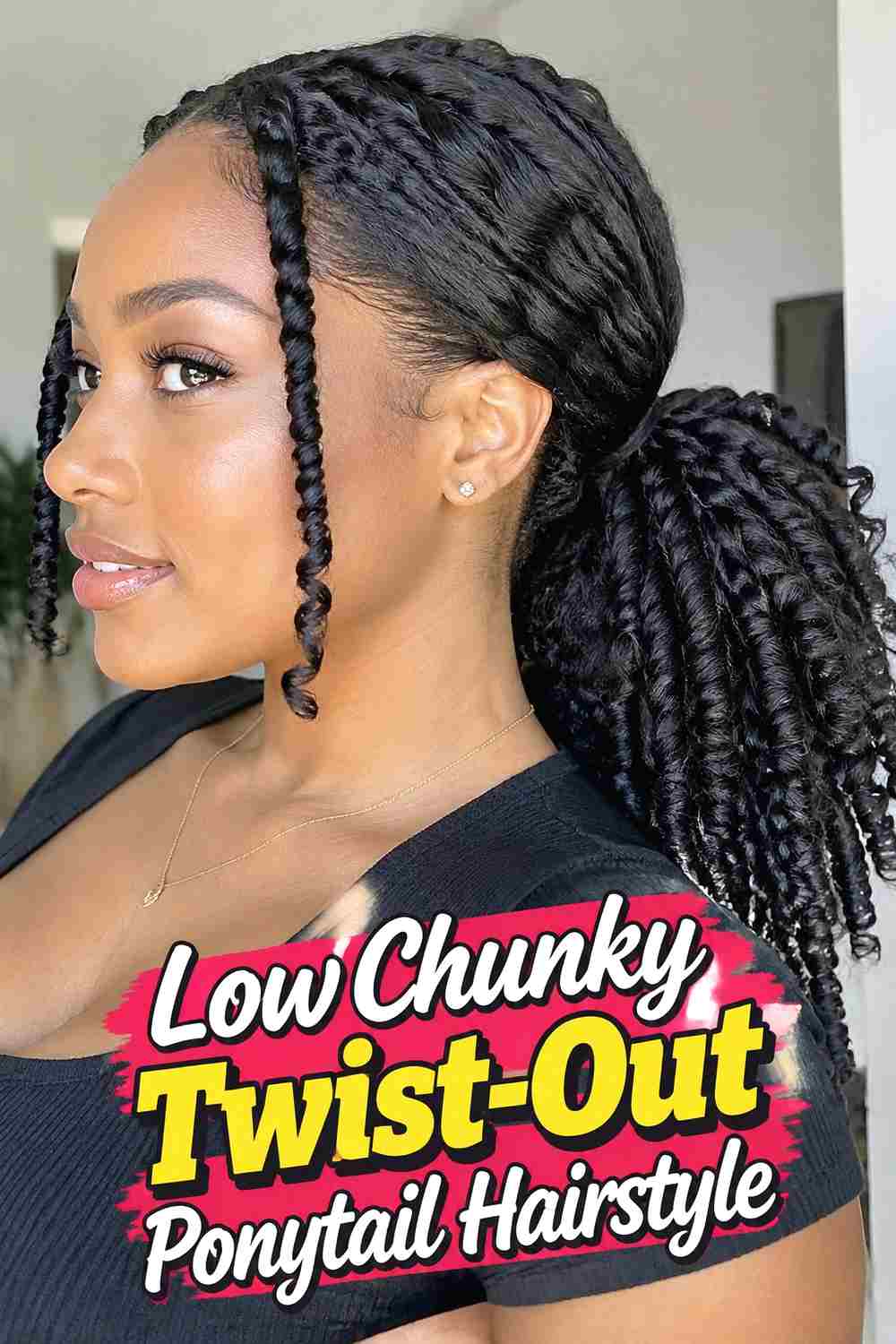 2. Low Chunky Twist Out Ponytail Hairstyle