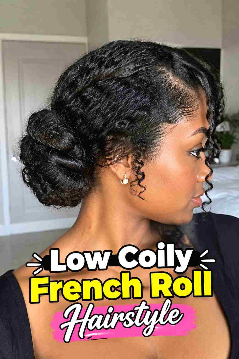 5. Low Coily French Roll Hairstyle