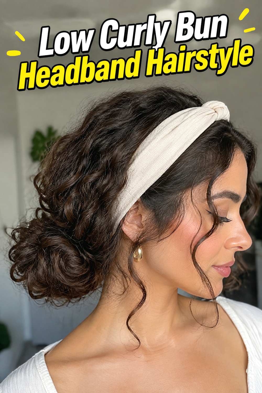 Low Curly Bun Headband Hairstyle