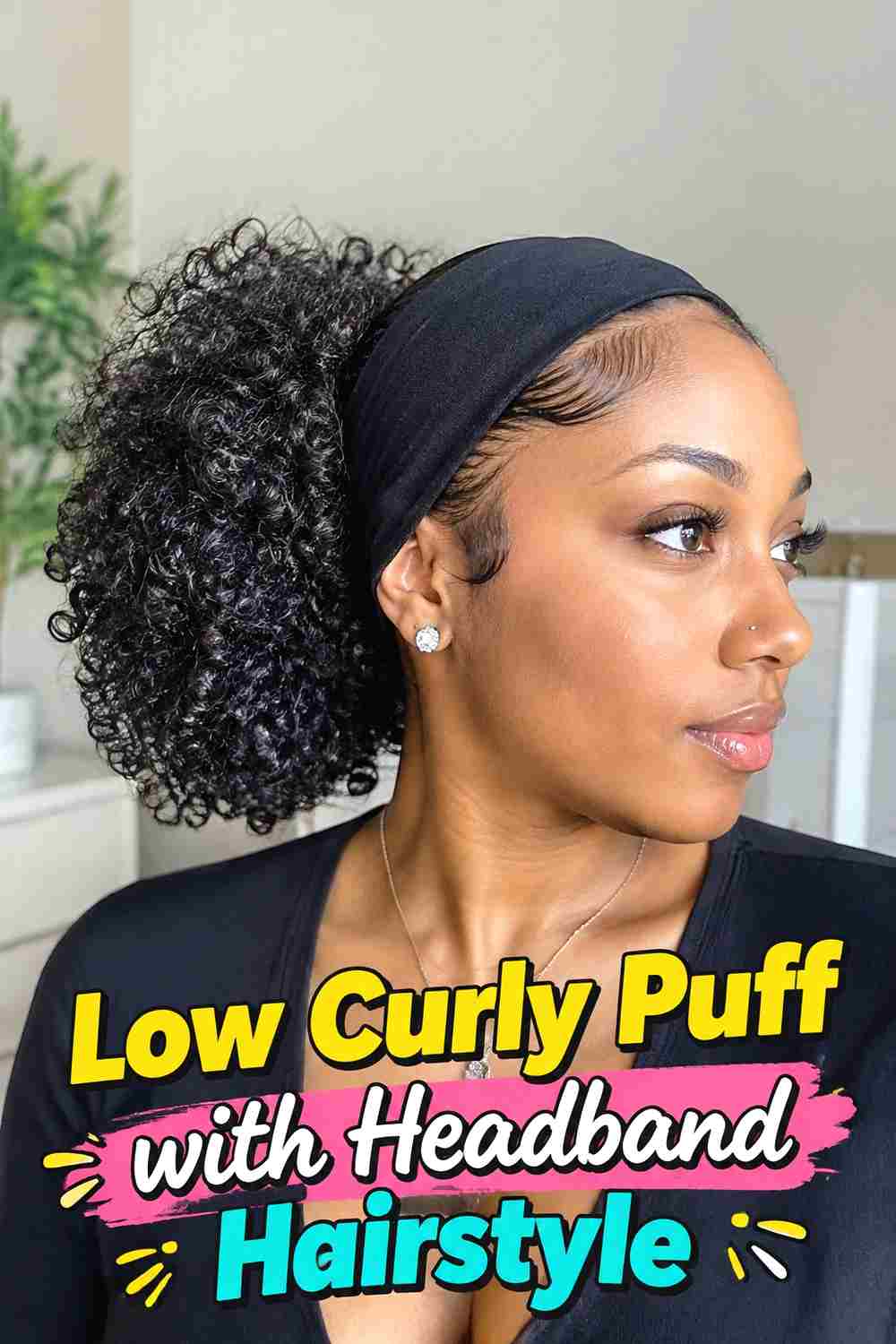 11. Low Curly Puff With Headband Hairstyle