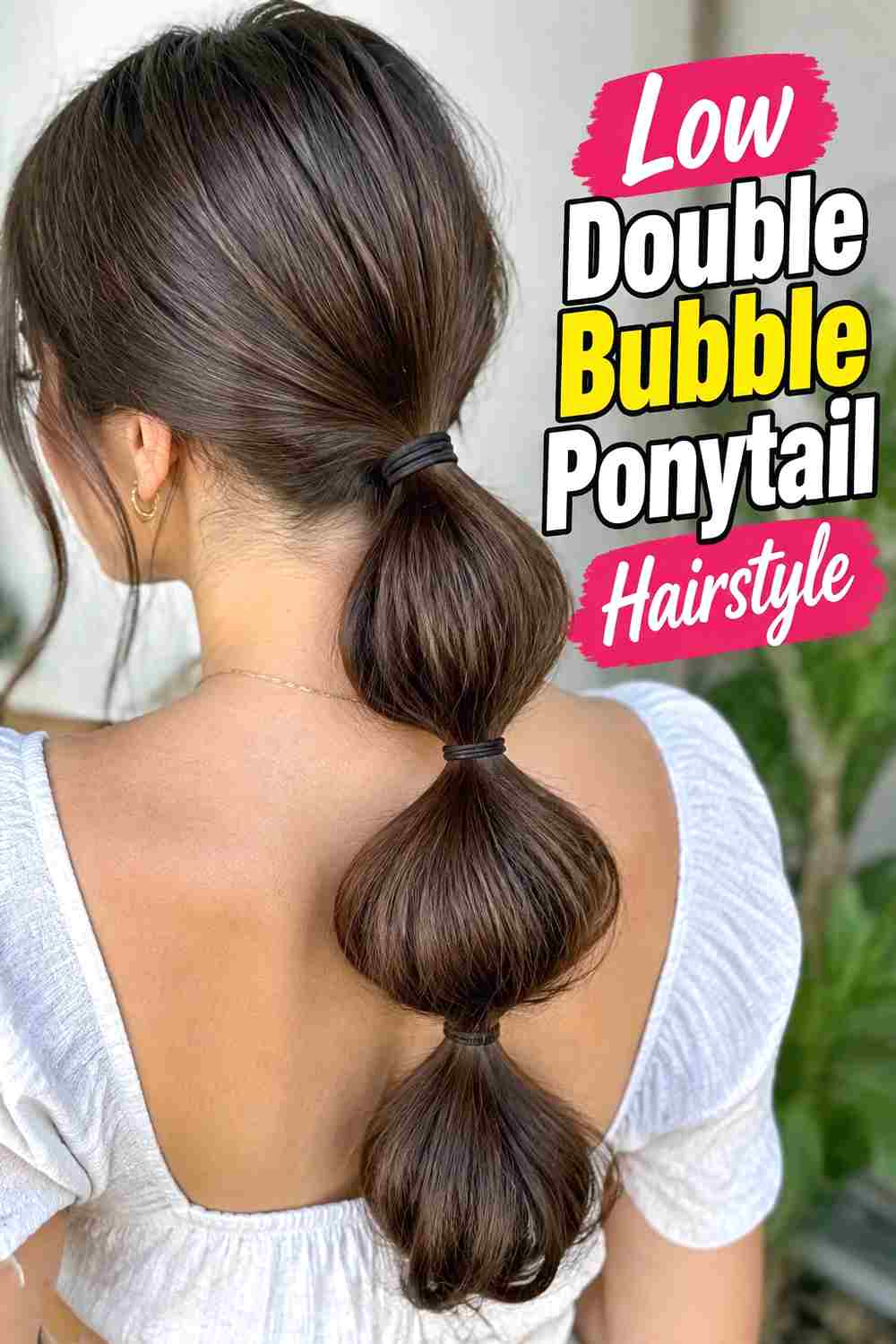 3. Low Double Bubble Ponytail Hairstyle