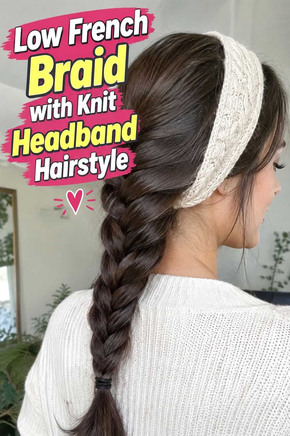 6. Low French Braid With Knit Headband Hairstyle