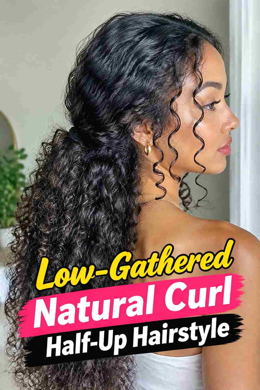 8. Low Gathered Natural Curl Half Up Hairstyle