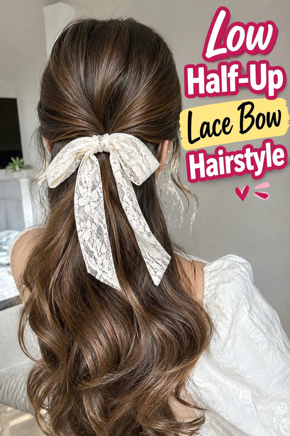 9. Low Half Up Lace Bow Hairstyle
