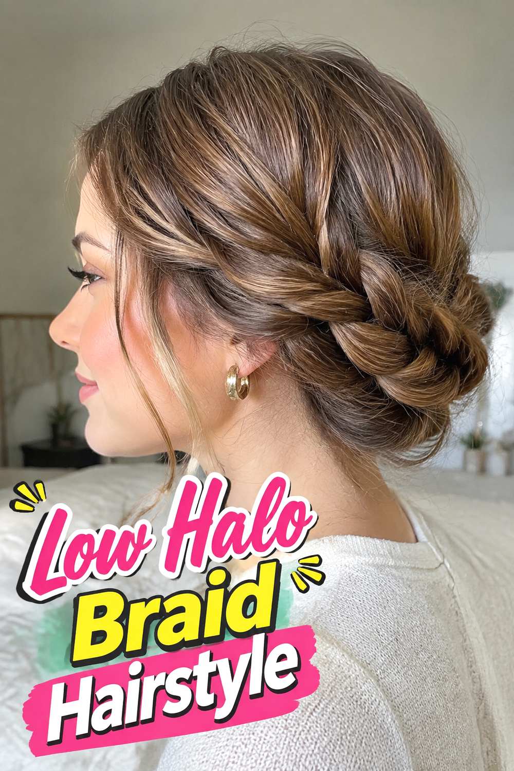 Low Halo Braid Hairstyle