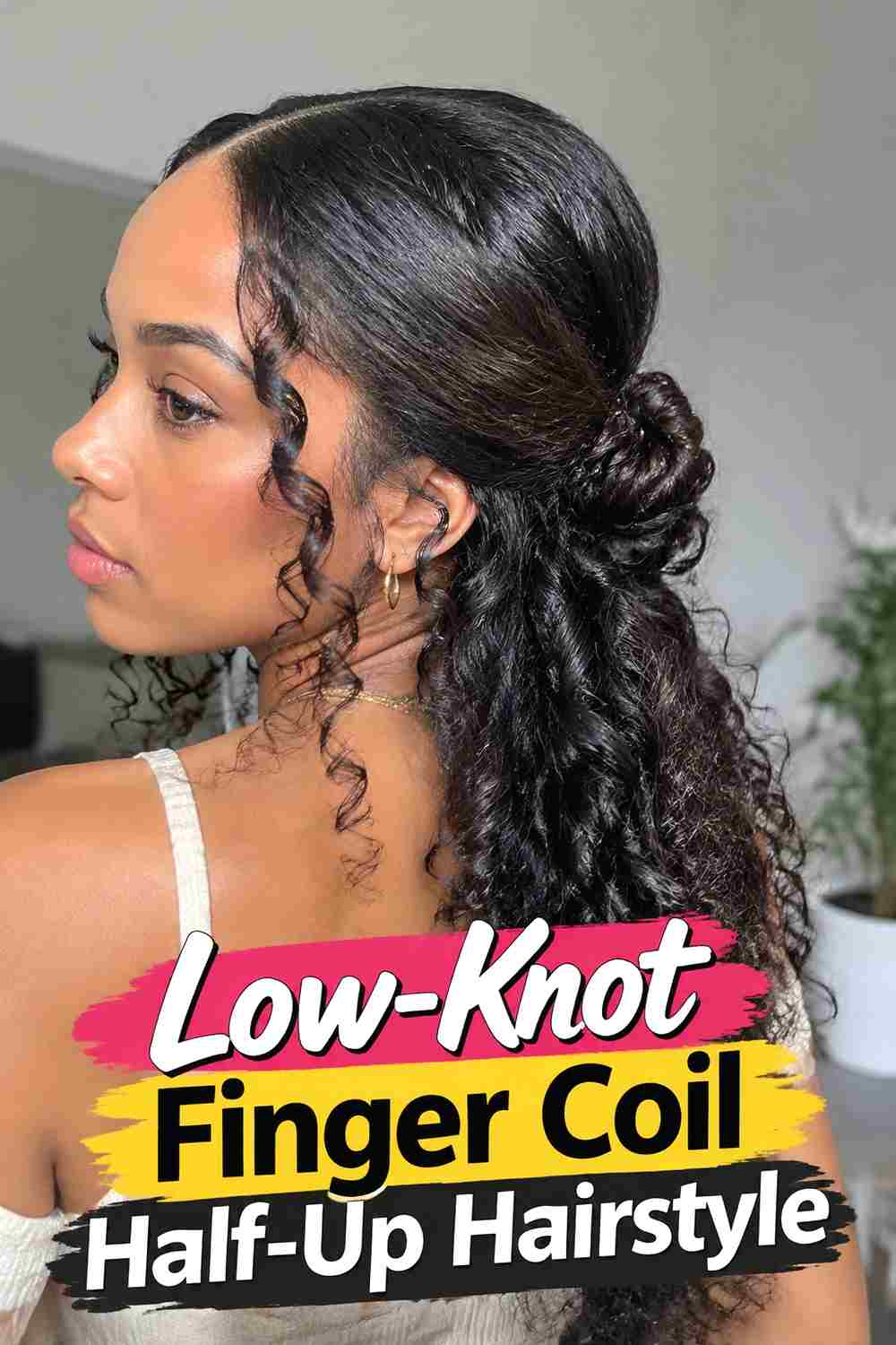 12. Low Knot Finger Coil Half Up Hairstyle