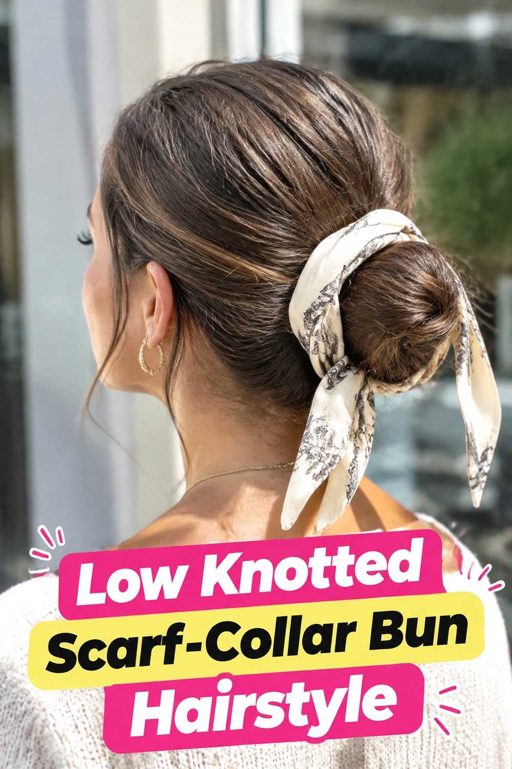 11. Low Knotted Scarf Collar Bun Hairstyle