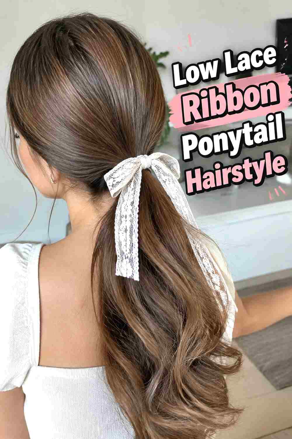 3. Low Lace Ribbon Ponytail Hairstyle