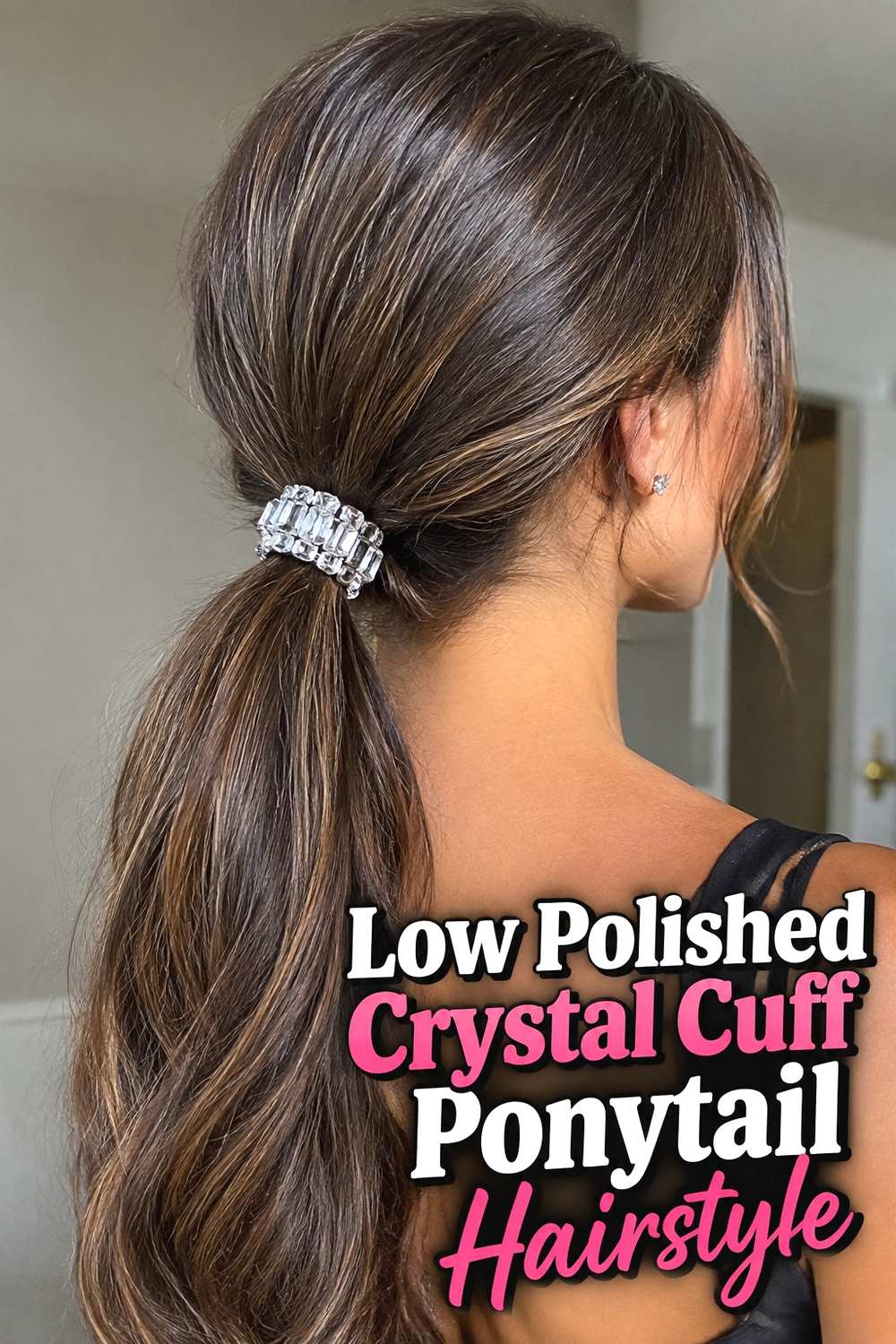 2. Low Polished Crystal Cuff Ponytail Hairstyle