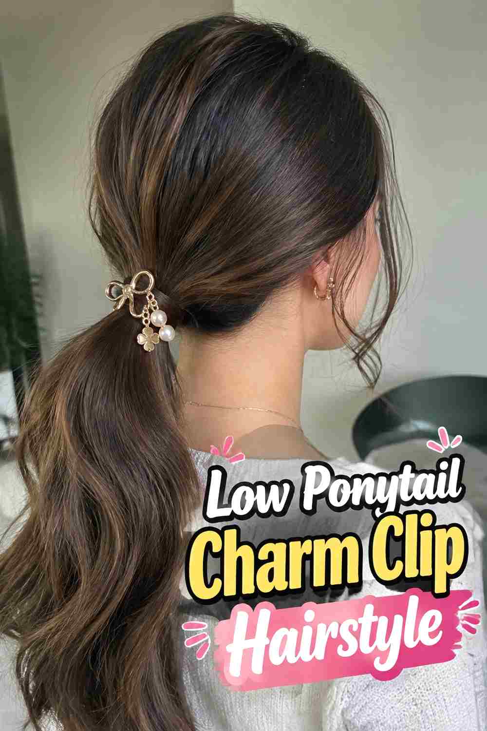 9. Low Ponytail Charm Clip Hairstyle
