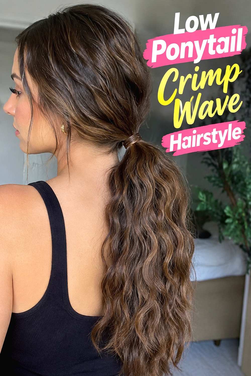 9. Low Ponytail Crimp Wave Hairstyle