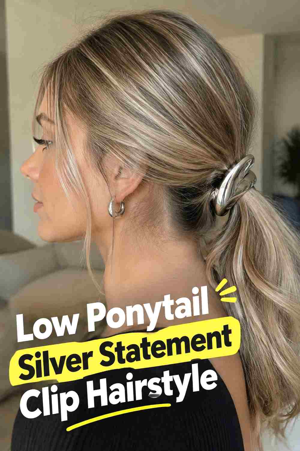 6. Low Ponytail Silver Statement Clip Hairstyle