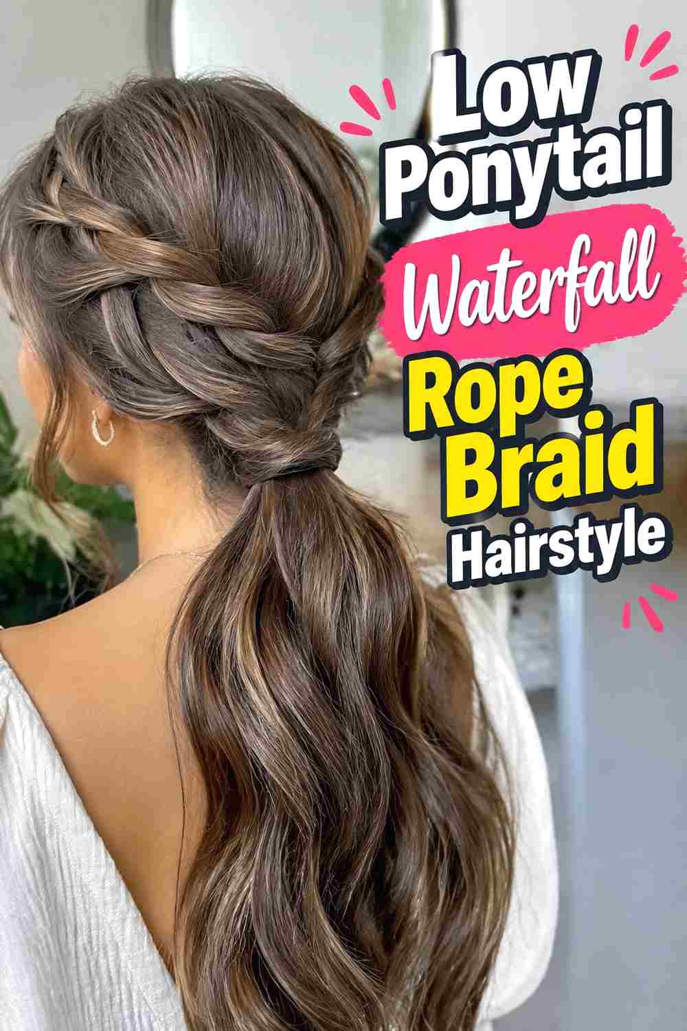 10. Low Ponytail Waterfall Rope Braid Hairstyle