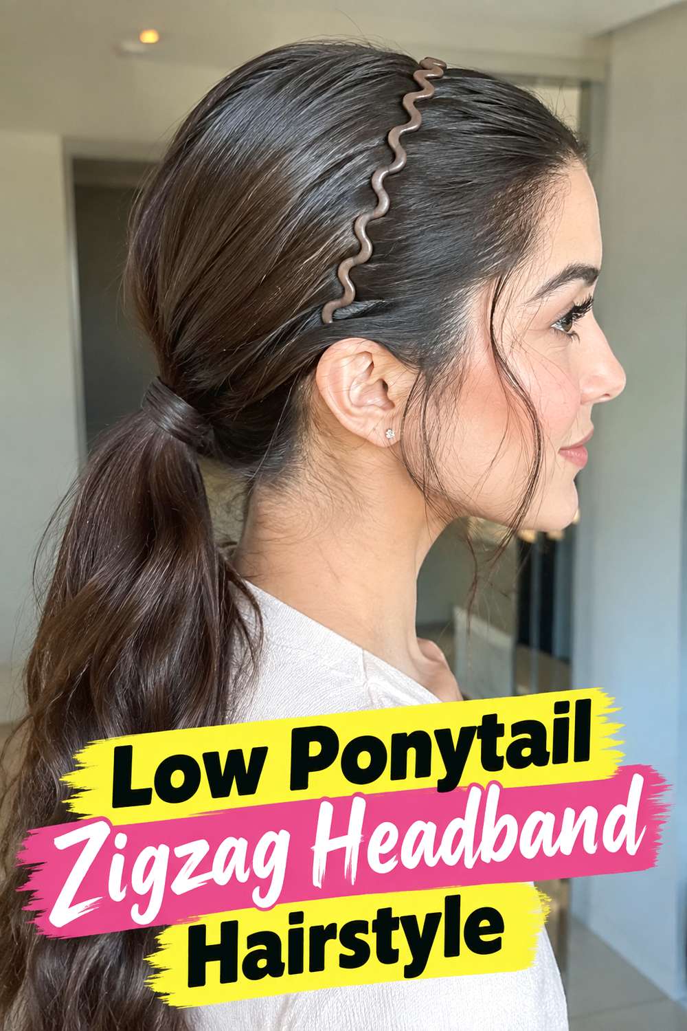 Low Ponytail Zigzag Headband Hairstyle