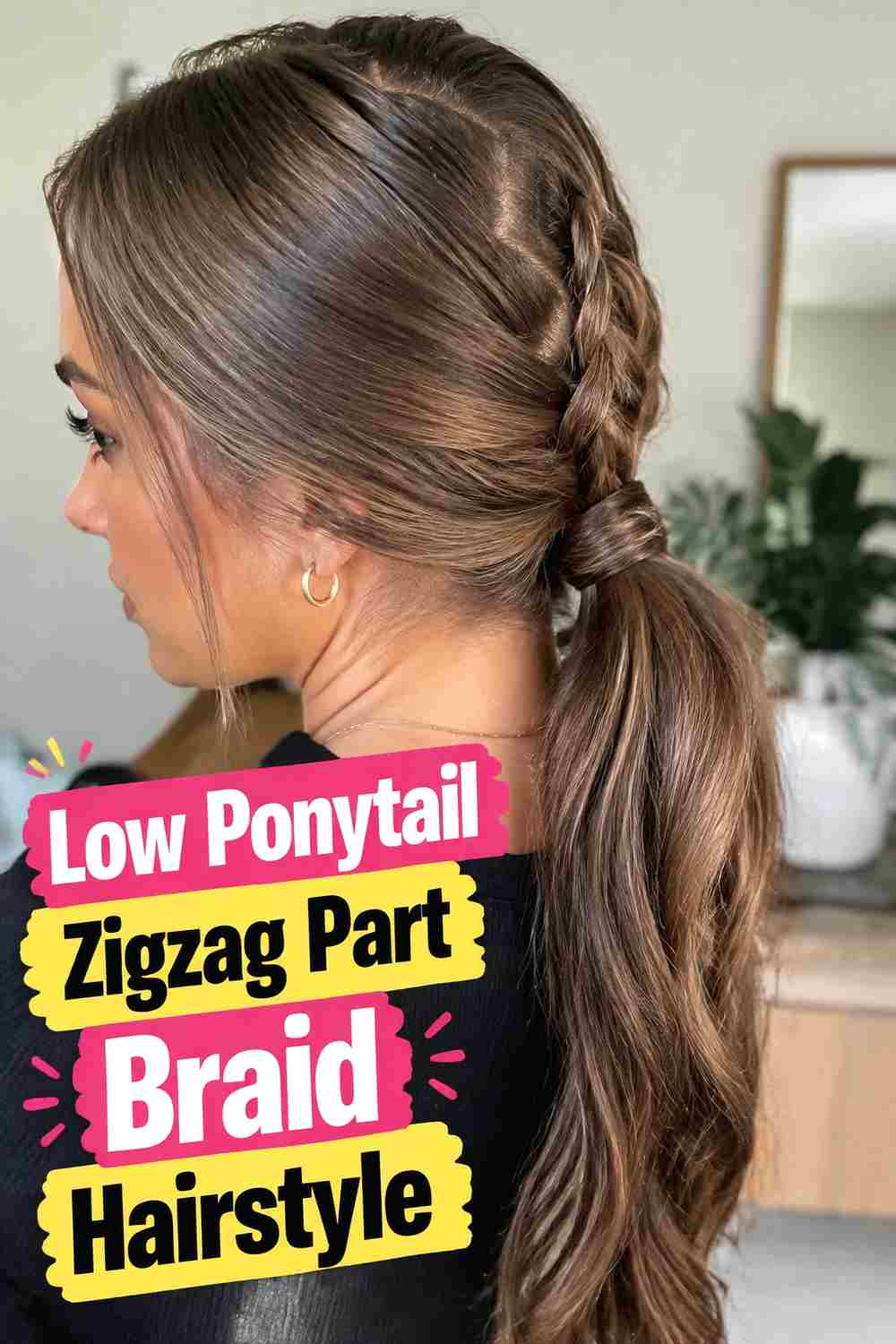 7. Low Ponytail Zigzag Part Braid Hairstyle